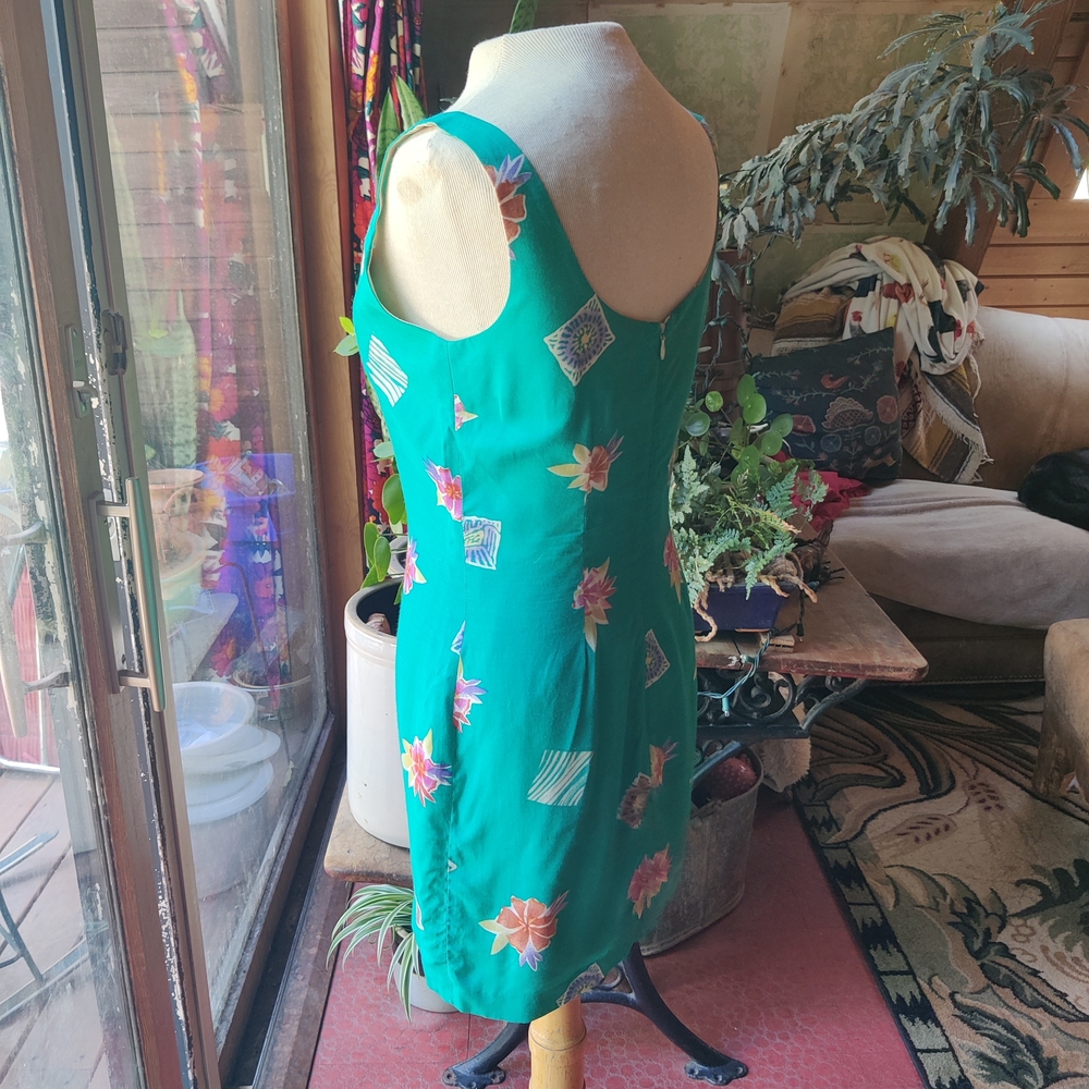 Vintage Expressons Sleeveless Floral Mini Dress Size 2 Lined Fitted Tropical Y2K - Picture 5 of 15